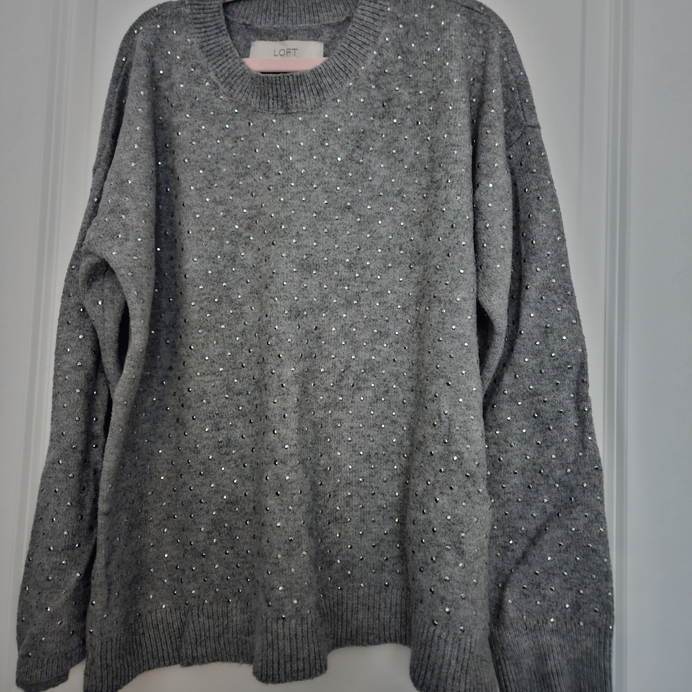 LOFT Gray Crewneck Sweater Soft Knit Pullover